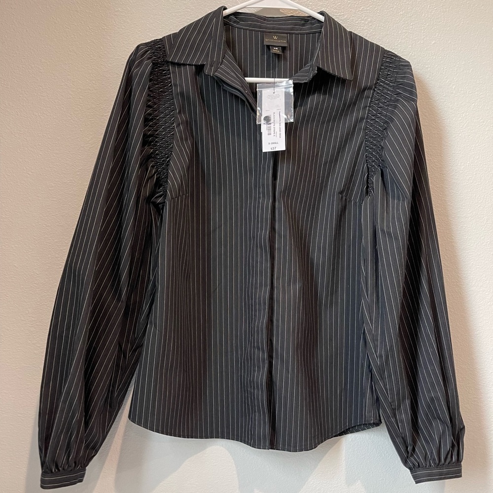 WORTHINGTON | Blouse Black White Pin Stripe XS